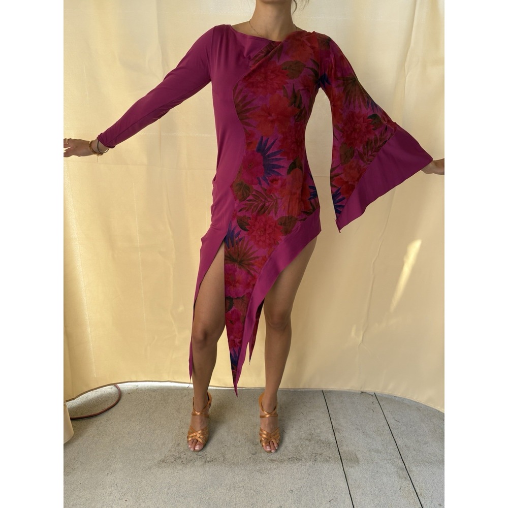 Ballroom Competition Dress S / M Velvet Purple Pink Unique Floral vintage
